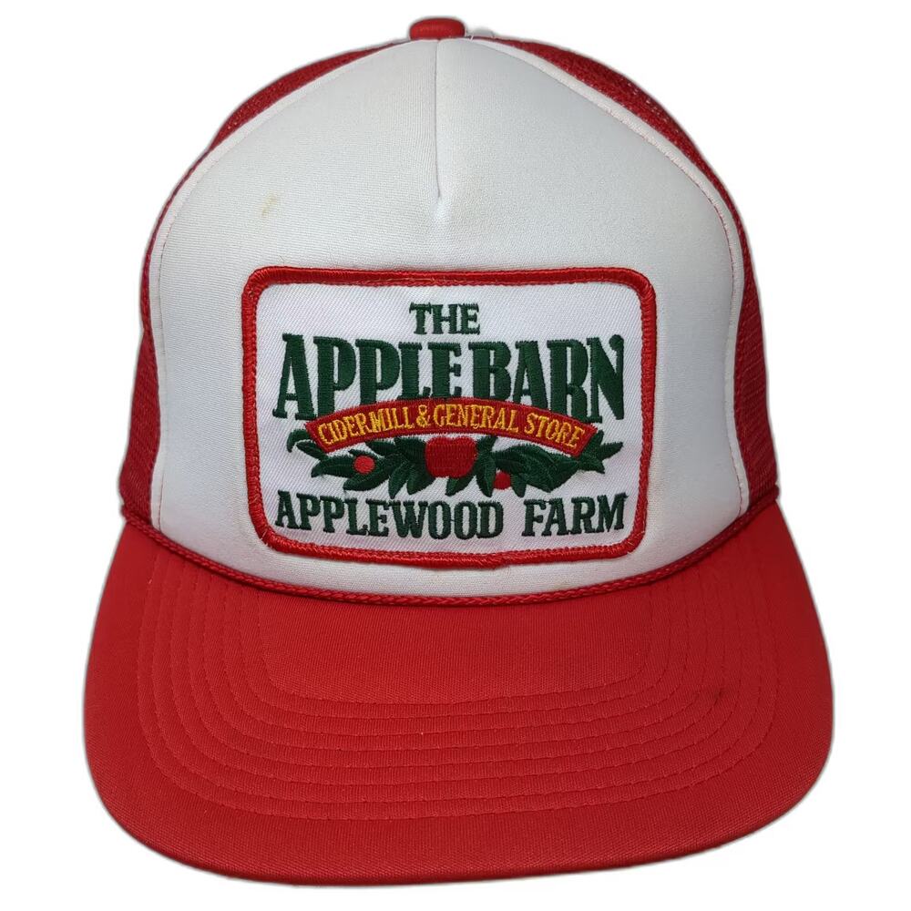 Cameo Trucker Hat Red White OS Apple Barn Applewood Farm Patch Snapback Hat